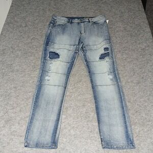 Southpole Mens‎ Skinny Jeans Light Wash Distressed Moto Style 36x32
